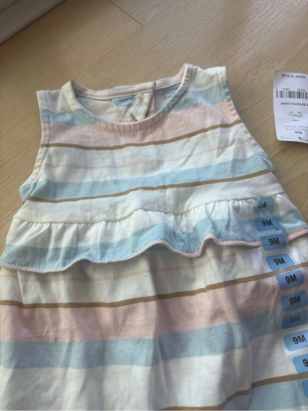 Carters baby girl 9M play suit romper one piece ruffle stripe pastel beach pool